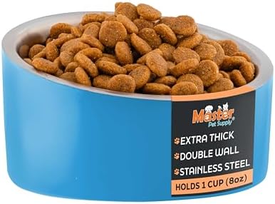 Master Pet Supply Stainless Steel Slanted Dog Cat Food Bowl 8 oz True Blue by MasterPetSupply