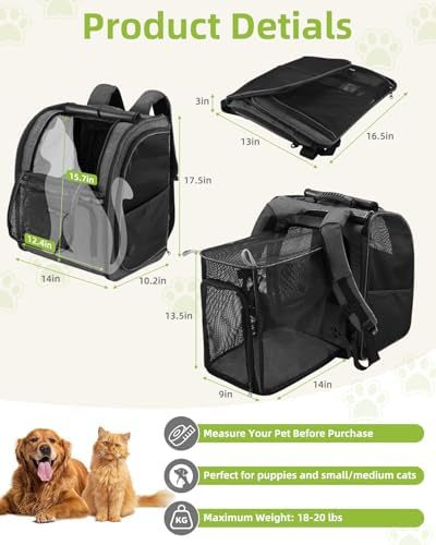 Expandable Cat Carrier Backpacks with Breathable Mesh, Pet Carrier Backpack for Cats Small Dogs Puppies Up to 20 Lbs, Dog Carrier Backpack Great for Travel/Hiking/Camping/Outdoor-Grey with Orange - Image 2