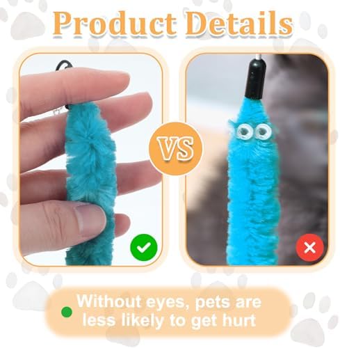 Cat Worms Refills for Wand, 12 PCS Cat Wand Attachments Worms Toy Interactive Kitten Worm Replacements Feather Worm Teaser Refills - Image 3