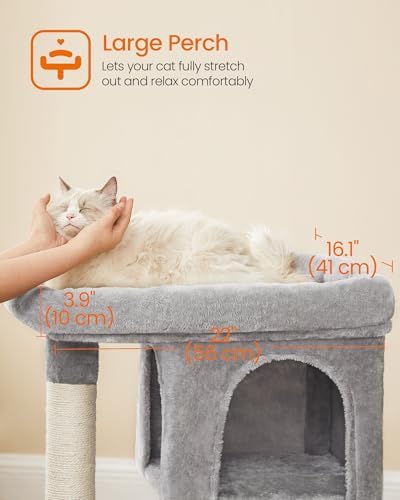 Feandrea Cat Tree, 33.1-Inch Cute Cat Tower, Plush Kitten Condo, Light Gray - Image 3