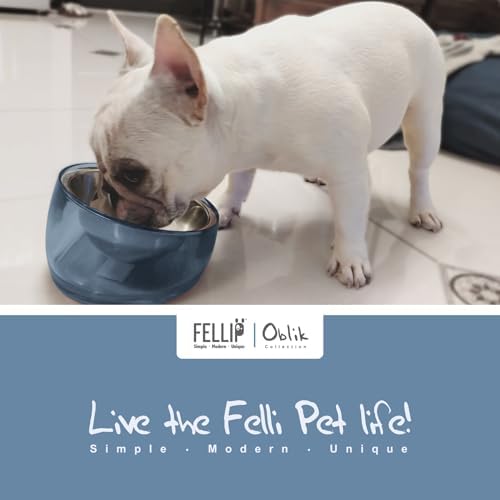 Felli Pet Oblik Acrylic Raised Dog Food Water Bowl Stainless Steel Slanted Oval Dish for Short Leg Puppy & Small Medium Pet, Elevated Tilted Metal Feeder (Shadow, 1.5 Cups Oval Dish) - Image 2