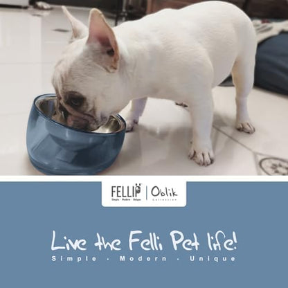 Felli Pet Oblik Acrylic Raised Dog Food Water Bowl Stainless Steel Slanted Oval Dish for Short Leg Puppy & Small Medium Pet, Elevated Tilted Metal Feeder (Shadow, 1.5 Cups Oval Dish) - Image 2