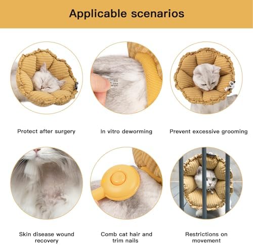 H HIDREAM Soft Cat Cone Collar， Cute Adjustable Cat Recovery Collar，Elizabethan e Collar that can Protect Head and Foot Wounds，Daisy Yellow All-Season Style - Image 5