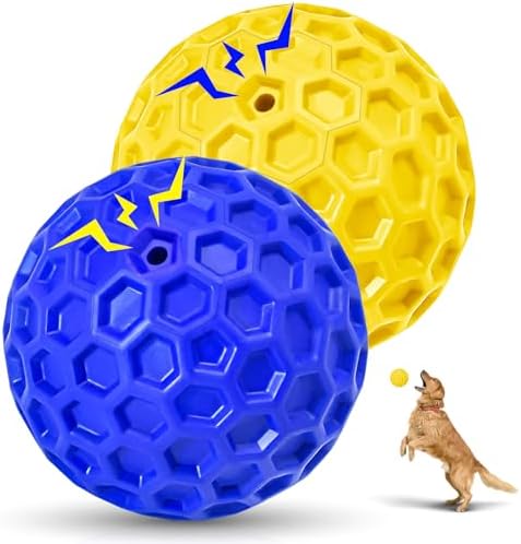 2 Pack Indestructible Squeaky Dog Balls for Aggressive Chewers, Interactive Dog Toys for Teething, Relieving Anxiety. Chew Toy for Large, Medium Breeds, Outdoor Rubber Balls. by CHEODIN