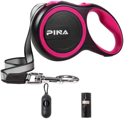 PINA Retractable Dog Leash, 26ft Dog Leash for Small Medium Large Dogs Up to 110lbs, 360° Tangle-Free Strong Reflective Nylon Tape, with Anti-Slip Handle, One-Handed Brake, Lock - Black Pink by PINA