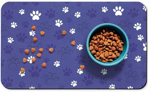 Dog Food Mat, Absorbent Water Bowl Mats Cat Pet Feeding Placemats Dark Blue 32 * 24 inch by Zoeeya