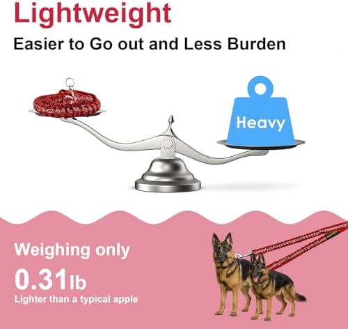 MingXpet 2 Dog Leash, Dog Leash for 2 Dogs, 360° Swivel No Tangle Double Walking Training Leashes for Large Dogs that Pull, Comfortable Shock Absorbing Reflective Bungee, Red - Image 6