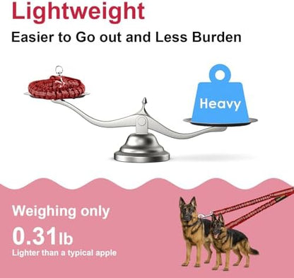 MingXpet 2 Dog Leash, Dog Leash for 2 Dogs, 360° Swivel No Tangle Double Walking Training Leashes for Large Dogs that Pull, Comfortable Shock Absorbing Reflective Bungee, Red - Image 6