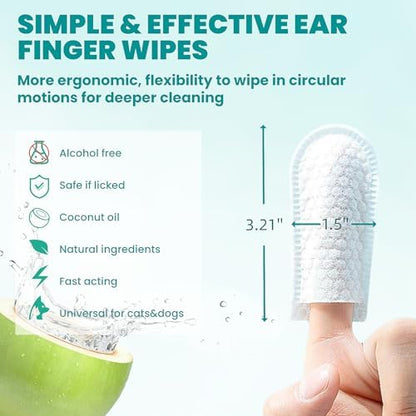 MEDUWEDU Ear Cleaner Finger Wipes 60 Counts, Dog Ear Cleaner, Grooming Kit Care for Dogs and Cats, Soft & Easy Otic Cleaning Pads, Remove Wax, Dirt & Stop Smelly, Itchy, Non-Irritating, Mint Scent - Image 5