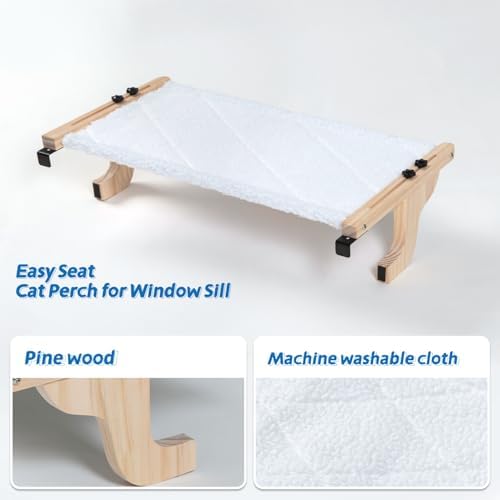 Zakkart Easy Seat Cat Perch for Windowsill (Natural Wood/White, M) - Image 6