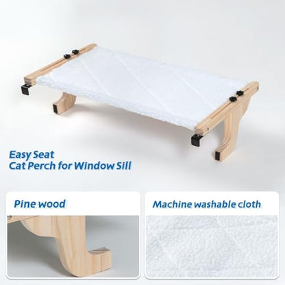 Zakkart Easy Seat Cat Perch for Windowsill (Natural Wood/White, M) - Image 6