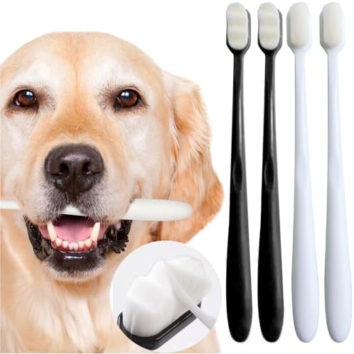 Dog Toothbrush Kit, Ultra Soft Pet Tooth Brush for Medium to Large Dogs & Cats 4 Pack, Balckwhite by MoonyMars