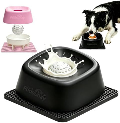 Slow Feeder Dog Bowl for Liquid & Wet Food with Rolling Ball by Unknown