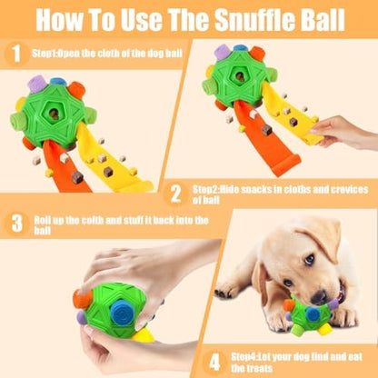 Dog Snuffle Ball-Interactive Puzzle Dog Toys Encourage Natural Foraging Skills Slow Feeder for Training and Stress Relief, Cloth Strip Hiding Food Dog Toys with Squeaky Carrot Toy for Any Size - Image 4