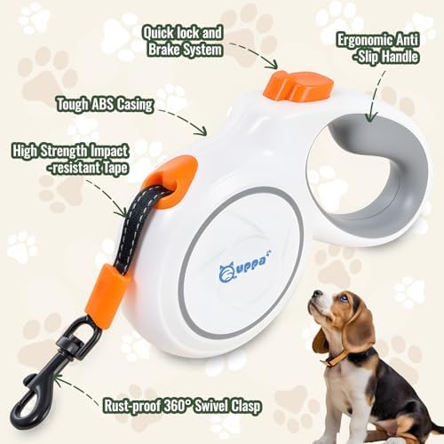 360° Tangle Free Retractable Dog Leash 9.8-16 ft Durable Dog Automatic,Telescopic Traction Device with One-Hand Brake, cat Outdoor Traction Rope, Dog Walking Rope (Small, White) - Image 3