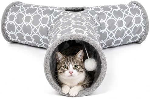 Geometric 3 Way Cat Tunnel with Plush Inside,Cats Toys Collapsible Tunnel Tube with Balls, for Rabbits, Kittens, Ferrets,Puppy and Dogs by MAKEPETLUCKY-WelcometoCatTunnelClub