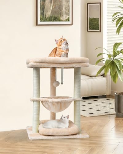 SYANDLVY Small Cat Tree for Indoor Cats with Top Perch Hammock & Bottom Bed - Image 6