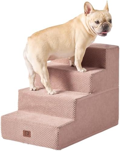 EHEYCIGA Dog Stairs for Bed 18" H, 4-Step Dog Steps for High Bed, Pink by EHEYCIGA