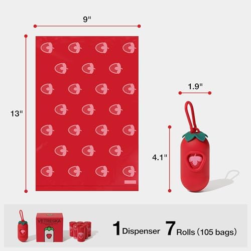 VETRESKA Dog Poop Bag Dispenser with Strawberry Scented Bags, 105 Counts - Image 6