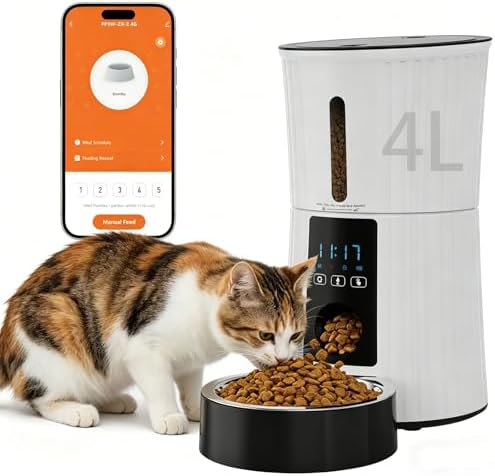 DUMOS 4L Automatic Cat Feeder, Dog Food Dispenser with APP Control, White by DumosLifestyle