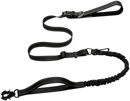 Heavy Duty Hands Free Dog Leash with Quick Release Carabiner and Adjustable No Pull Bungee Dog Running Waist Leash，for Walking and Training with Car Seat Belt 4-6FT (Black) by VAANNQOUU