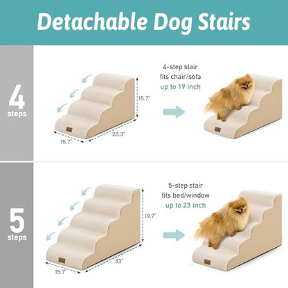 COZY KISS Dog Stairs for Small Dogs, 5 Step Pet Stairs for Beds & Couches - Image 2