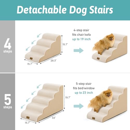 COZY KISS Dog Stairs for Small Dogs, 5 Step Pet Stairs for Beds & Couches - Image 2