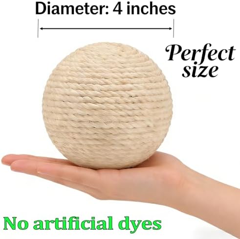4-Inch Sisal Cat Toy Balls, Cat Toys for Indoor Cats, With Crinkle Sound - Image 2