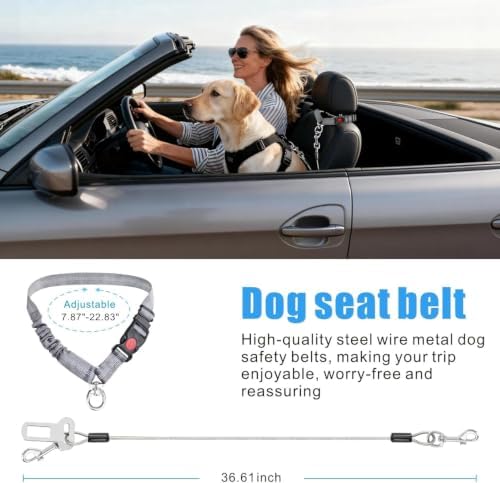 Idepet Dog Seat Belt for Car Stainless Steel 3 in 1 Dog Seatbelt Grey - Image 2
