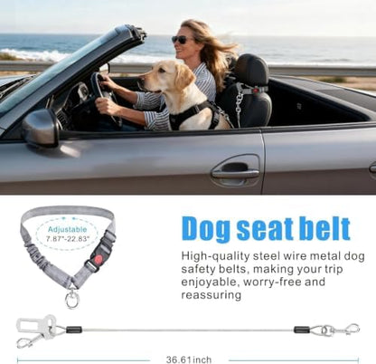 Idepet Dog Seat Belt for Car Stainless Steel 3 in 1 Dog Seatbelt Grey - Image 2
