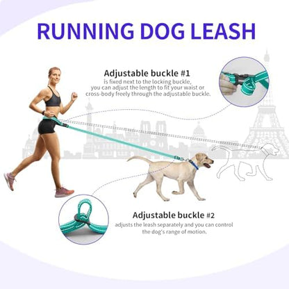 Kazazoo Hands-Free Dog Leash Adjustable Length 5-8 Ft,Crossbody & Waist for Dog Walking, Running for Small Dogs with Reflective Strips, Ballistic Nylon, Waist Belt, Lightweight Green - Image 4