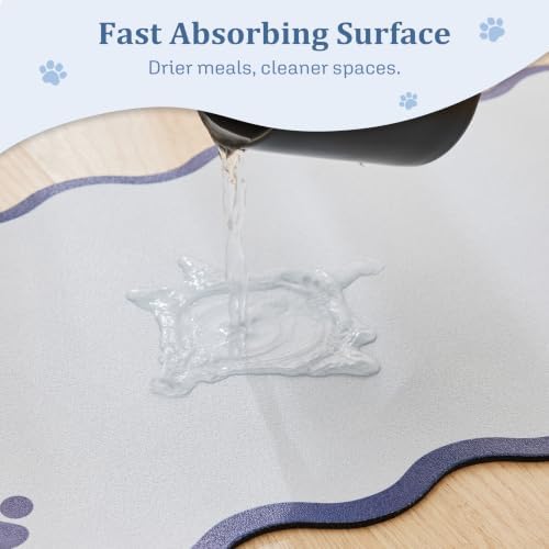 Scalloped Dog Feeding Mat, Absorbent Mats for Dog Food and Water Bowl, Dispenser, Feeder, Trendy Cute Aesthetic Pet Placemat for Dogs, Cats, Puppy Accessories Navy Blue, 15" x 24" - Image 4