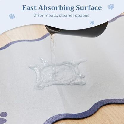 Scalloped Dog Feeding Mat, Absorbent Mats for Dog Food and Water Bowl, Dispenser, Feeder, Trendy Cute Aesthetic Pet Placemat for Dogs, Cats, Puppy Accessories Navy Blue, 15" x 24" - Image 4