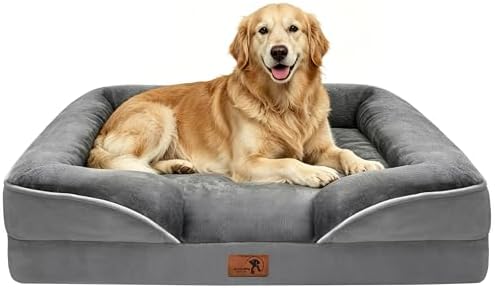 Spotted Play Orthopedic Dog Bed with Sides - Dog Sofa Beds for Extra Large Dogs, Supportive Foam Pet Couch Bed with Washable Removable Cover, Waterproof Lining and Non-Slip Bottom, Grey - XL by Spotted+Play