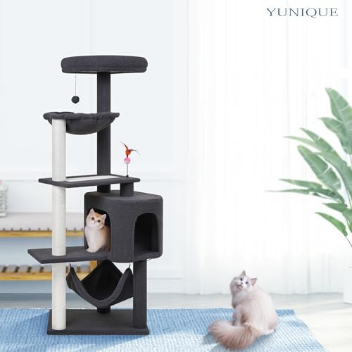 YUNIQUE Cat Tree with Cat Condo Scratch Posts Scratch Tablet and Big Hammock, (60.2‘’ Grey) - Image 4