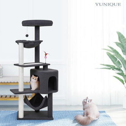 YUNIQUE Cat Tree with Cat Condo Scratch Posts Scratch Tablet and Big Hammock, (60.2‘’ Grey) - Image 4
