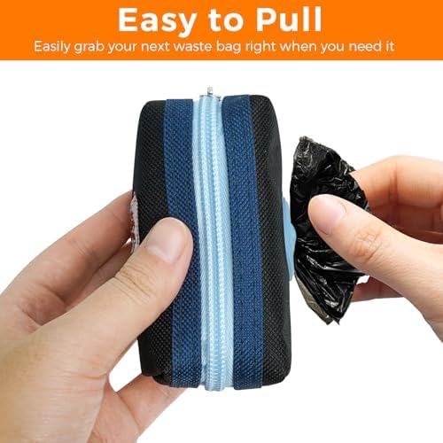 Dog Poop Bag Holder Zippered Pouch, Portable Dog Poop Bag Dispenser with 1 Metal Clip, Fashion Color Matching Canvas Waste Bag Holder for Leashes - Blue & Black - Image 7