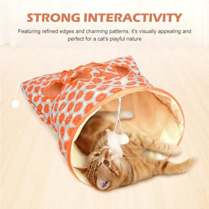 Cat Tunnel Bag for Indoor Cats, Crinkle Bag Toy Cat & Hamsters Play Tunnel Toy, Pet Collapsible Tunnels with 1 Little Mouse & Toy Ball Cats Drill Sleeping Bags (Orange) - Image 4