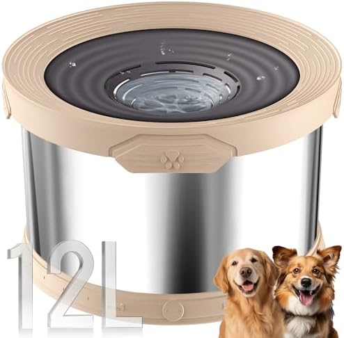 UPSKY 12L Dog Water Bowl No Spill Stainless Steel for Slow Drinking Beige by UPSKY