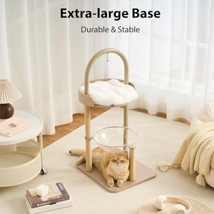 34" Modern Cat Tree Furniture for Indoor Small & Medium Cats, Minimalist Cat Tower with Scratching Posts, Wood Platforms, Capsule Perch, Stable Steel Frame & Washable Cushion, Cream Beige - Image 6