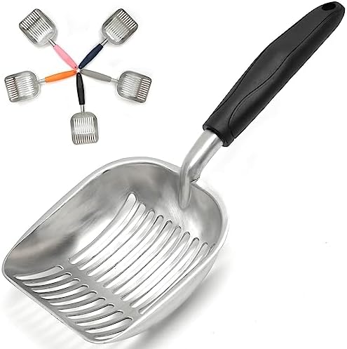Cat Litter Scoop, Kitty Metal Scooper, Aluminum Alloy Sifter, Kitten Pooper Lifter, Deep Shovel, Long Handle, Poop Sifting, Durable, Heavy Duty, for Litter Box by Frxat