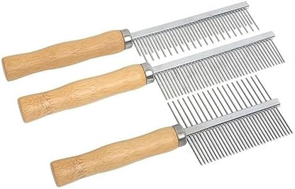 Professional Metal Dog Grooming Comb | 3 PCS Wooden Handled Pet Comb for Dogs and Cats | Removes Tangles, Dematting, Detangling | Great for Matted Hair by SEIFUD