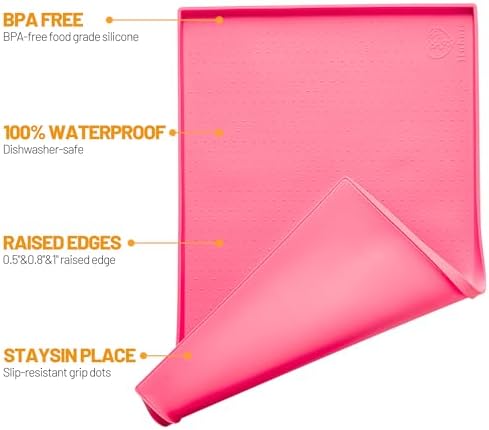 Hubulk Dog Feeding Mat,100% Waterproof Food Grade Silicone Pet Food and Water Bowl Placemat,Dishwasher, High Raised Edge to Prevent Spills,Nonslip Tray to Stop Messes on Floor (24"x16"x0.5", Pink) - Image 2