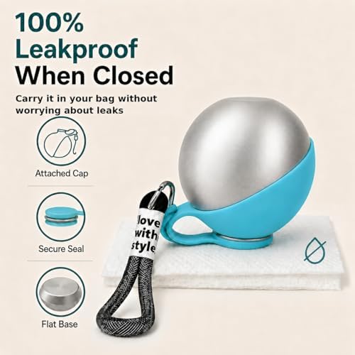2 in 1 Dog Water Bottle Portable with Bowl, 10oz Stainless Steel, Blue - Image 6