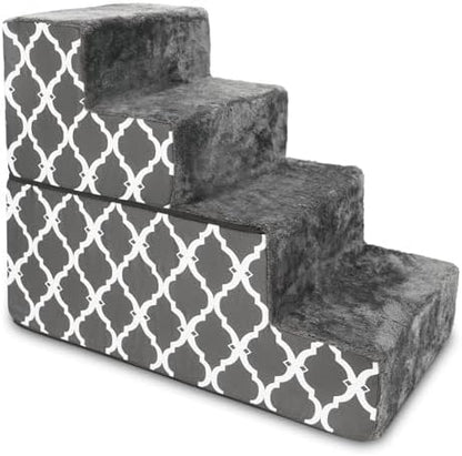 Best Pet Supplies Dog Stairs & Steps - Foam Steps for Small Dogs & Cats, Non-Slip Indoor Balanced Pet Step Support, Dog Ramp, No Assembly, Gray Lattice Print, Foldable 4-Step (22-inch Height) by BestPetSuppliesLLC