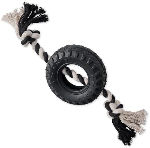 Pet Passion Natural Rubber Tire and Organic Cotton Rope Pull and Chew Dog Toy for All Pet Breeds, Black, Small by PetPassion