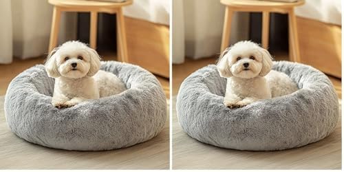 JOLLYVOGUE Dog & Cat Bed, Calming Anti-Anxiety Pet Bed for Small Dogs, Fluffy Donut Cushion for Small and Medium Pets (20") (Pack of 2) by JOLLYVOGUE