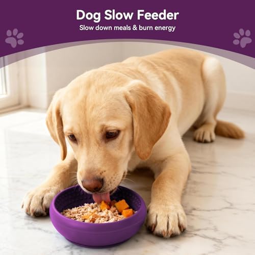 Dog Lick Bowl, Anxiety Relief Lick Mat for Dogs, Non-Slip Freeze Licking Bowl Enrichment Puzzle Feeder for Distraction, BPA Free Silicone, Dishwasher Safe(Purple-Large) - Image 2