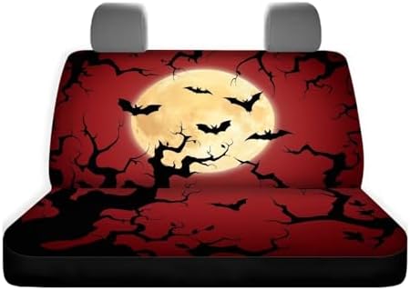 Car Rear Seat Covers Protector,Rear Cars Seat Cushion Dust and Scratch Proof Universal Fits Car,Truck,SUV,Vans Halloween Bat Branches-Red - Image 6