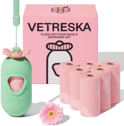 VETRESKA Dog Poop Bags Dispenser with Lavender Scented Bags, 105 Counts by VETRESKA